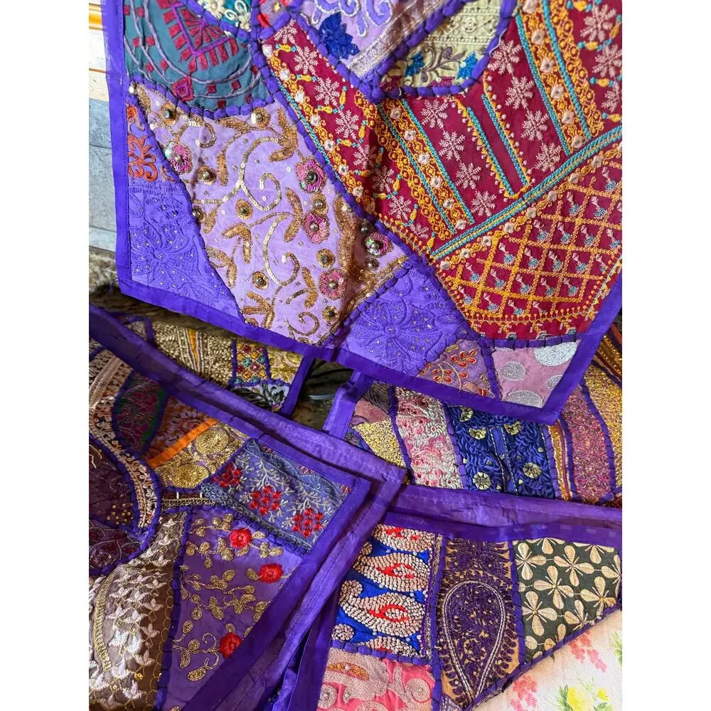 Handmade Set of 3 Heavy Embroidered Patchwork Renaissance material tablerunner